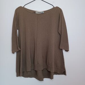 Anthropologie Sparrow Olive Green Woven A-Line Knit Top Women's Size S (6-8)